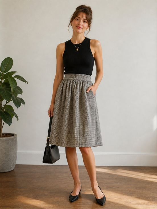 unbranded Dresses & Skirts - Vintage Skirt Houndstooth Wool Grey XS 1970's
